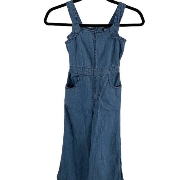 Cat & Jack Wide Leg Denim Overall, Cute Back Detail, Girls Size 6/6x - Picture 1 of 10